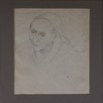 אמה של בתיה, גולדה רייזה פרידקס (1868-1951). צויר ב-1951, עפרון על נייר,36X 40 ס"מ